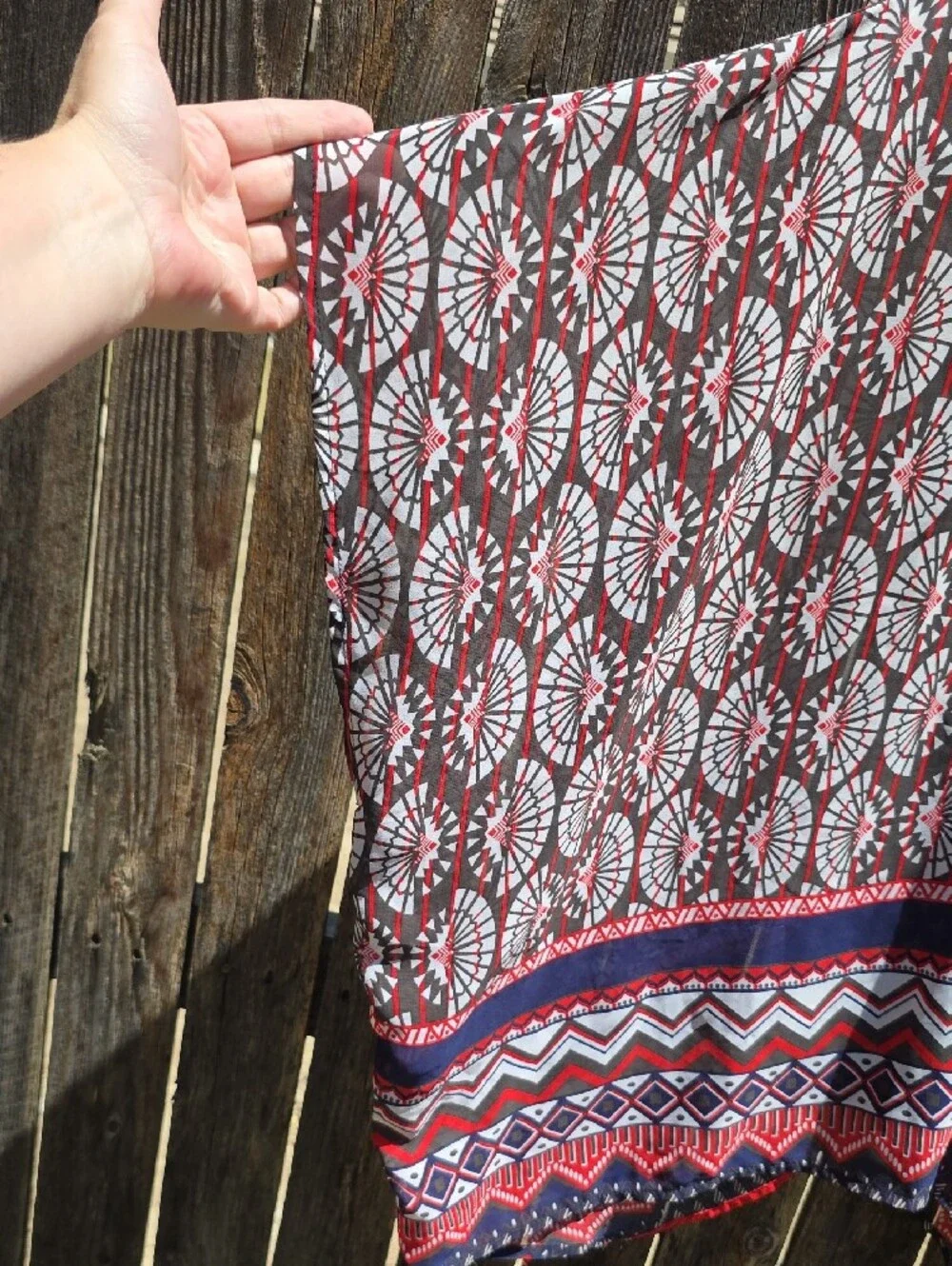 Umgee Navy and Red Geometric Open-Front Kimono Coverup Loose Small/Med